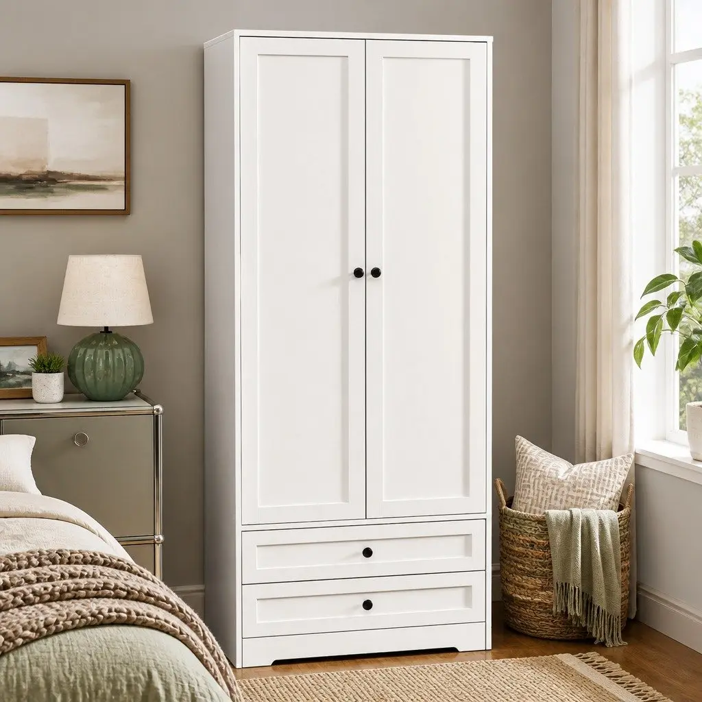 Wardrobe Clothes Closet Storage Organizer with 2 Doors 2 Drawers White