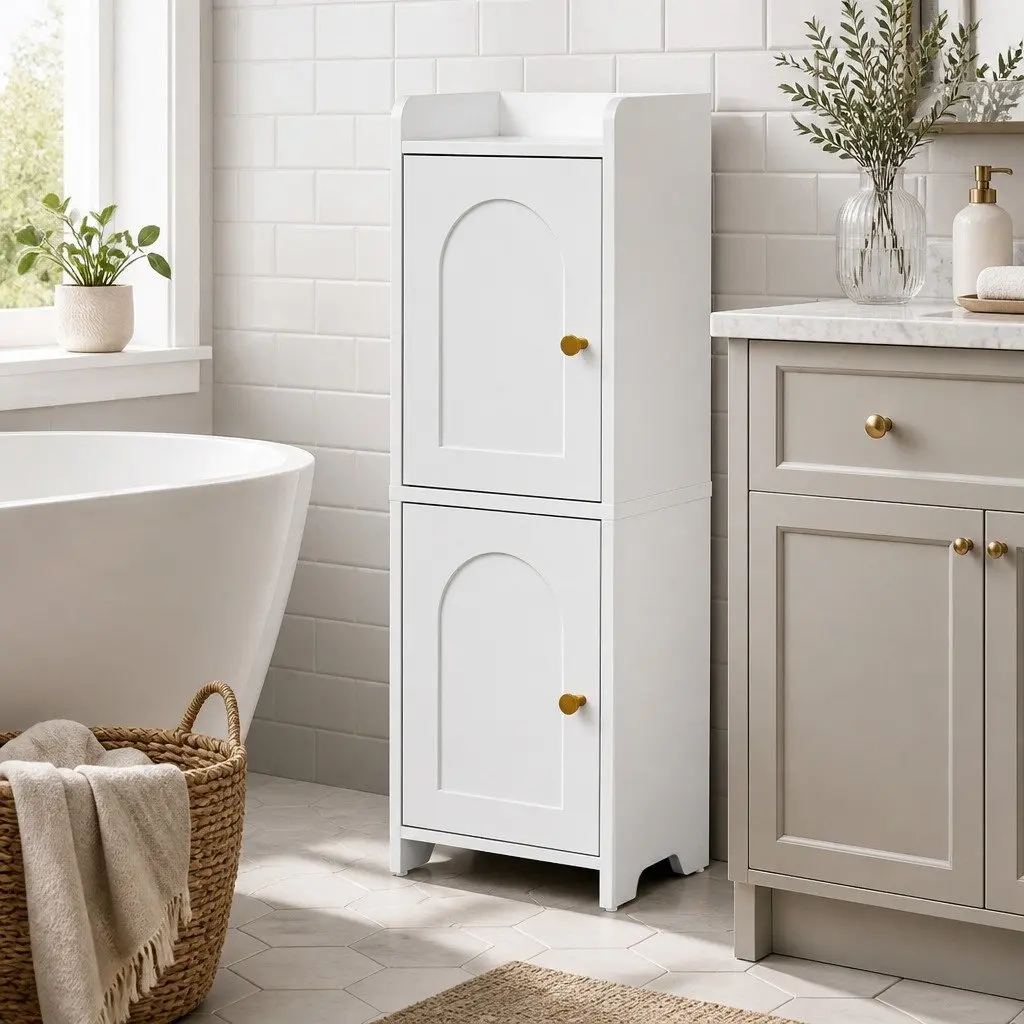 Bathroom Storage Cabinet 2-Tier Slim Toilet Organizer Adjustable Shelves White