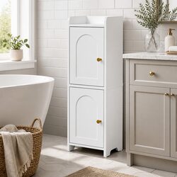 Bathroom Storage Cabinet 2-Tier Slim Toilet Organizer Adjustable Shelves White
