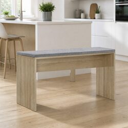 Dining Bench Upholstered Seat Wooden Kitchen Chair Oak 90cm Natural Wood Grain
