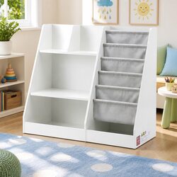 Kids Bookshelf Storage Organizer Toddler Book Display Rack Toy Shelves White