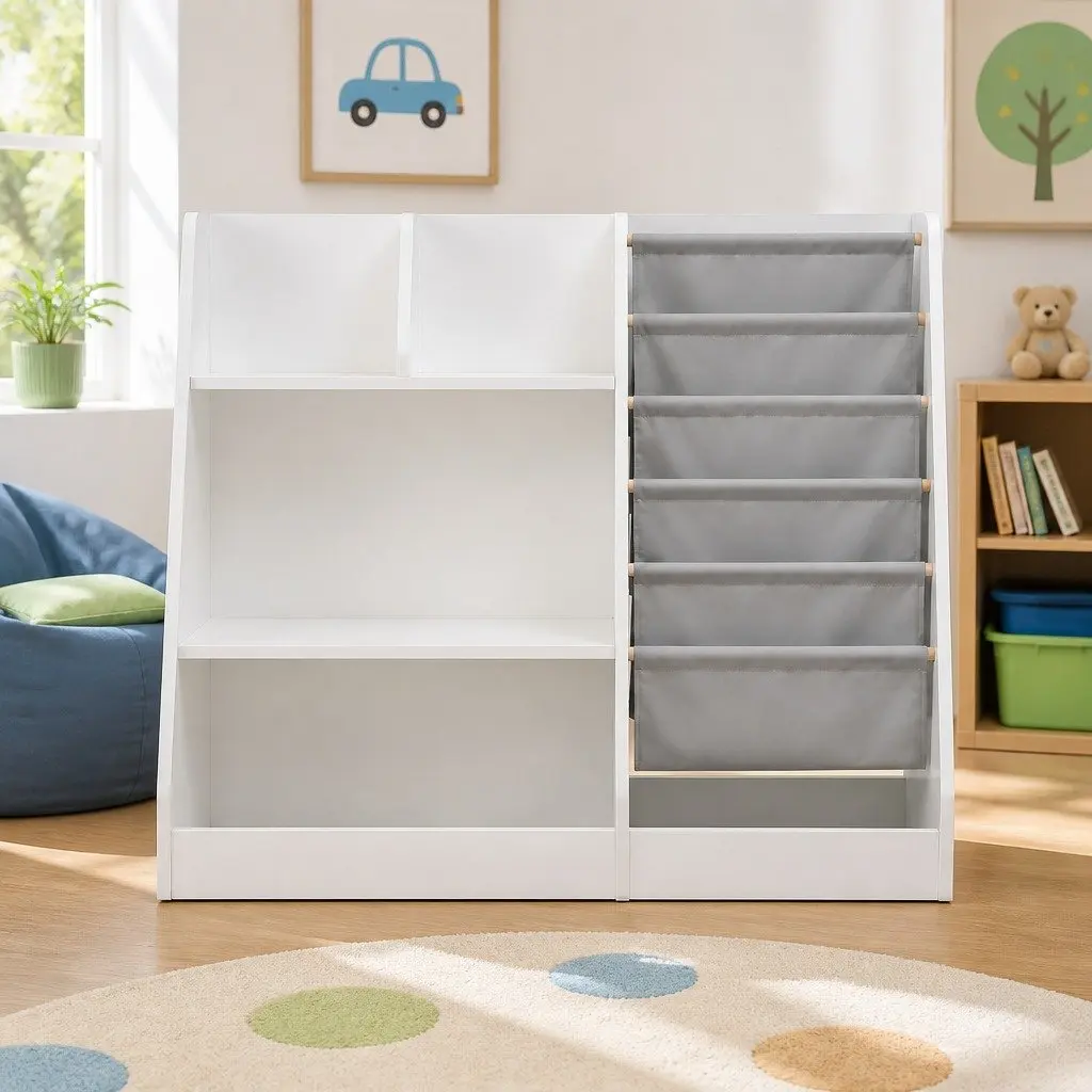 Kids Bookshelf Storage Organizer Toddler Book Display Rack Toy Shelves White