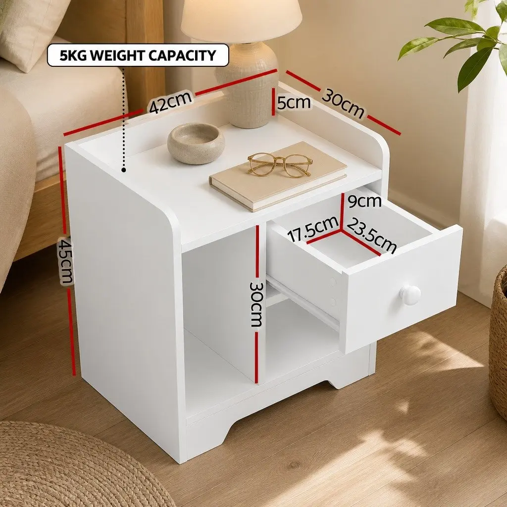 Bedside Table Nightstand with Drawer Open Shelf Storage Side End Table White