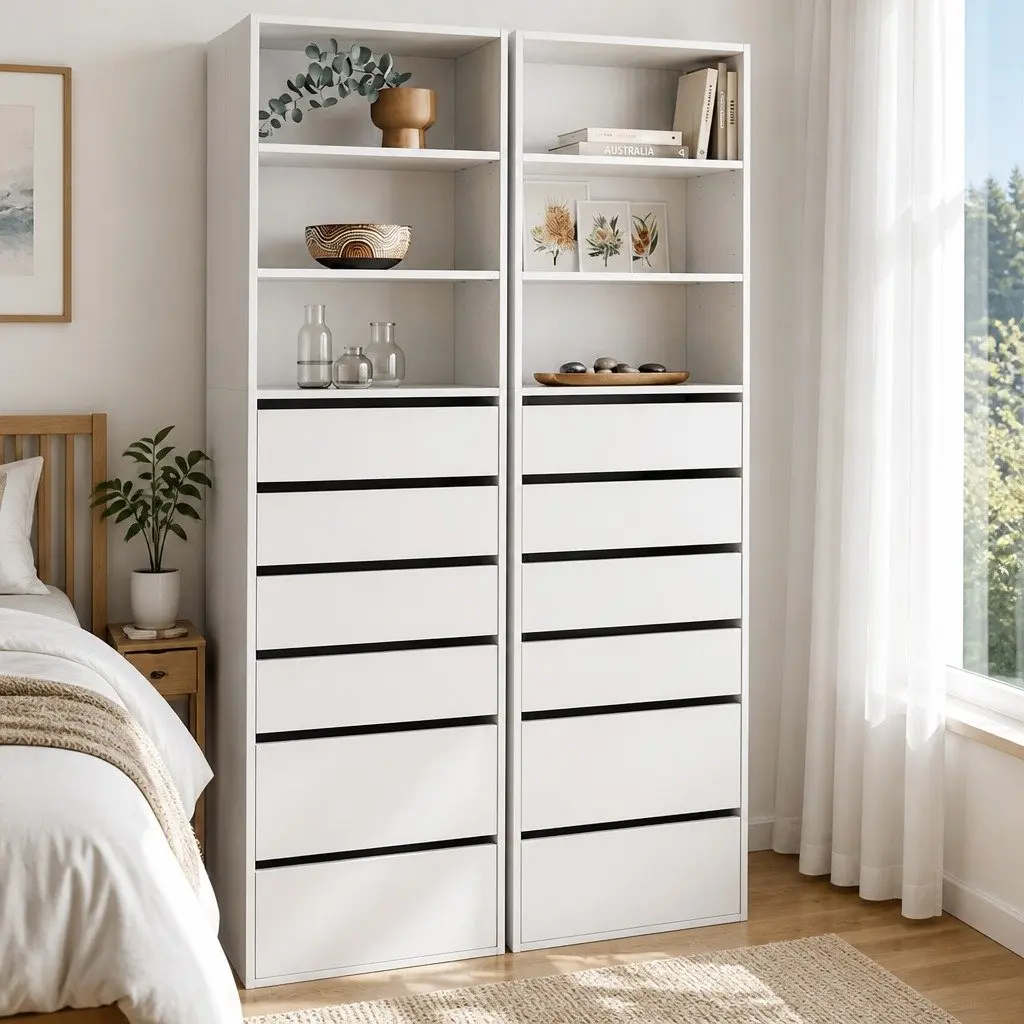 Chest of Drawers Tallboy Cabinet 6 Drawer Storage White Bedroom Furniture Set