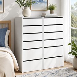 Chest of Drawers Dresser Tallboy 2 Piece White Bedroom Storage 6 Drawer Set