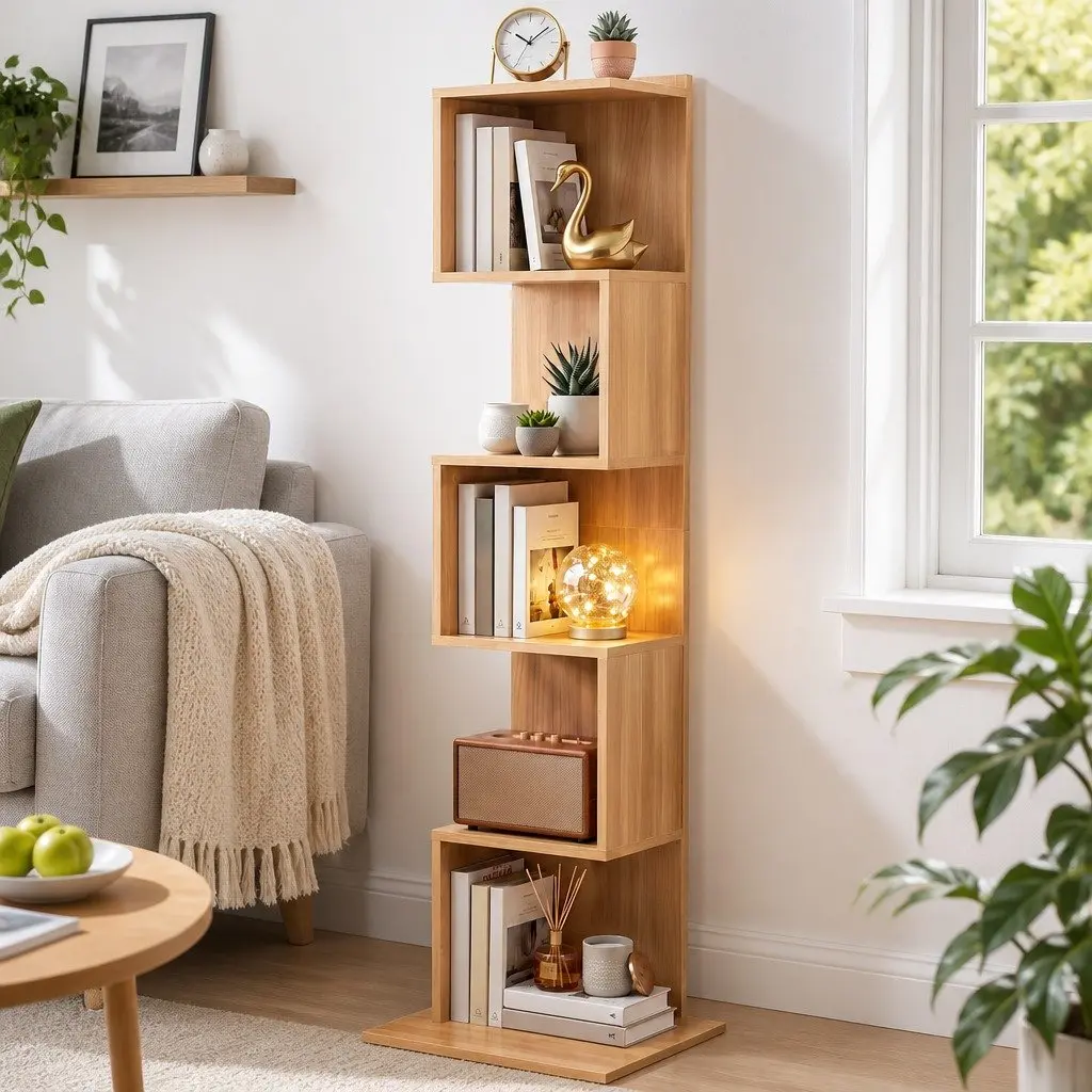 5 Tier S-Shaped Bookshelf Storage Display Shelving Unit Living Room Bookcase
