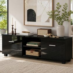 Entertainment Unit TV Cabinet 140cm Black Storage Living Room Furniture