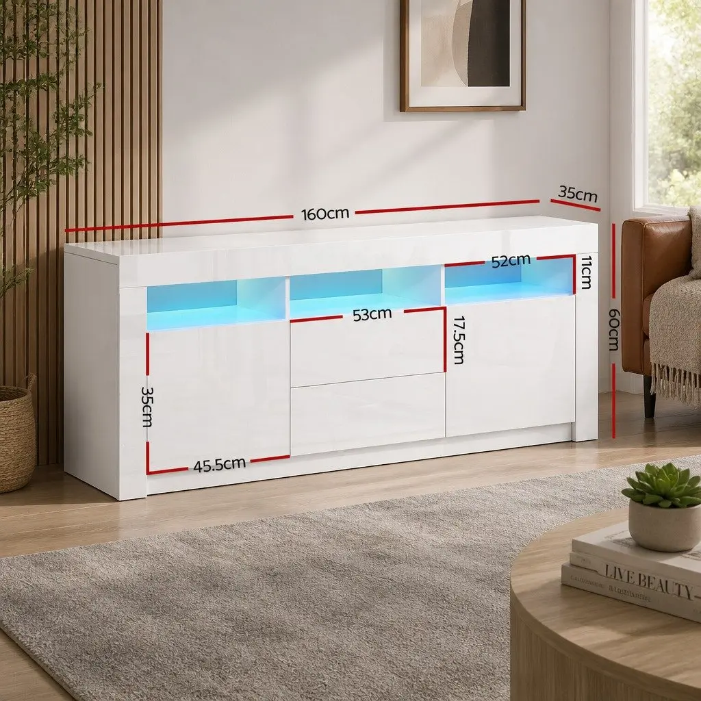 TV Unit Entertainment Unit LED Lighting 160cm White Storage Cabinet