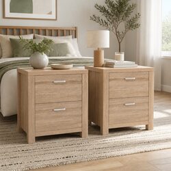 Bedside Table 2 Drawers Pine Natural Wood Storage Nightstand Bedroom Furniture