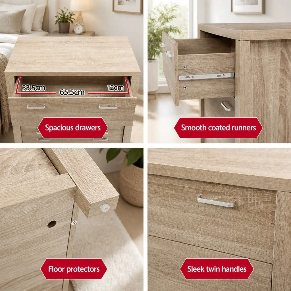 5 Drawer Tallboy Storage Cabinet Pine Bedroom Dresser with Handles