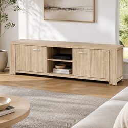 TV Entertainment Unit 160cm Oak Wood Storage Cabinet with Open Shelves Maxi
