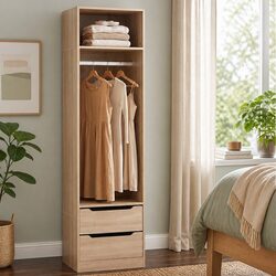 Wardrobe Closet Storage Organizer 2 Drawer Bedroom Clothing Cabinet Pine