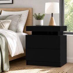 Bedside Table 2 Drawers Lift-up Storage Compartment Black Modern Bedroom