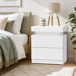 Bedside Table with 2 Drawers Lift-up Storage Compartment White Bedroom Furniture