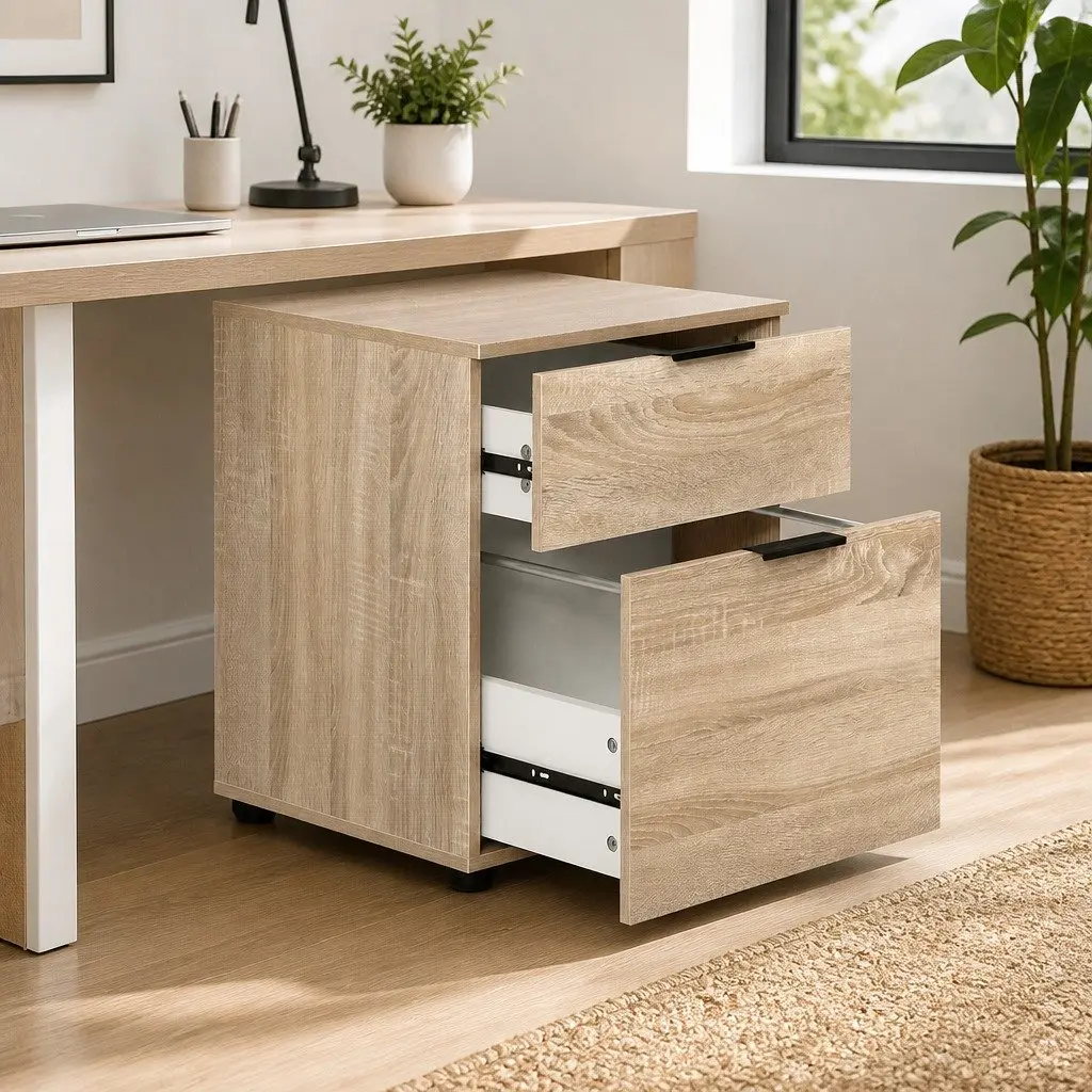 Filing Cabinet 2 Drawer Office Storage Organiser Beige Stationery Desk