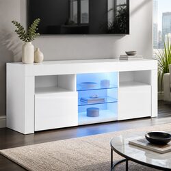 LED Entertainment Unit TV Cabinet 160cm White Modern Living Room Storage Shelves
