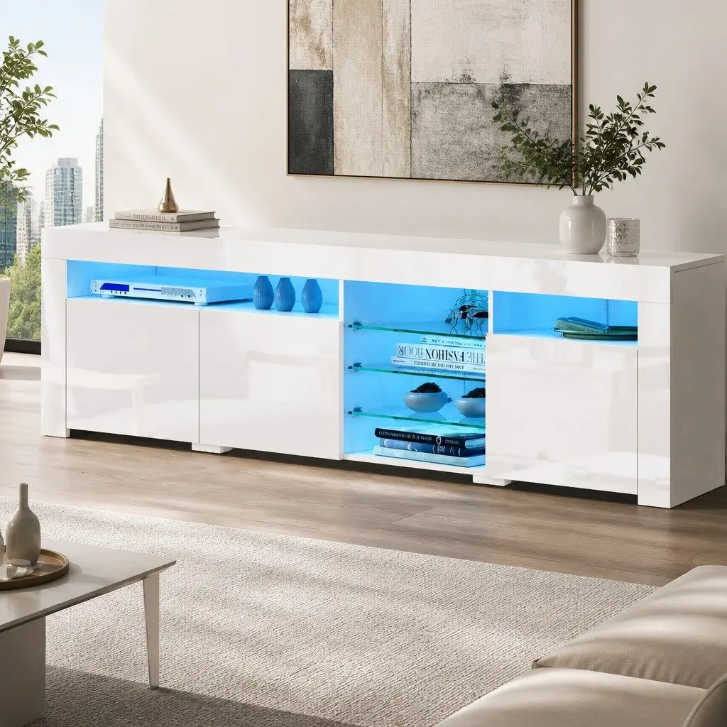 Entertainment Unit TV Cabinet with LED 180cm White Modern Living Room Storage