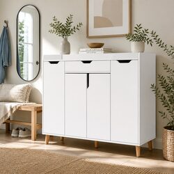 Shoe Rack Cabinet 26 Pairs Adjustable Shelves White Storage Organiser Closet