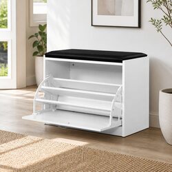 Shoe Storage Bench Cabinet 15 Pairs White Hallway Entrance Seat Rack Organiser