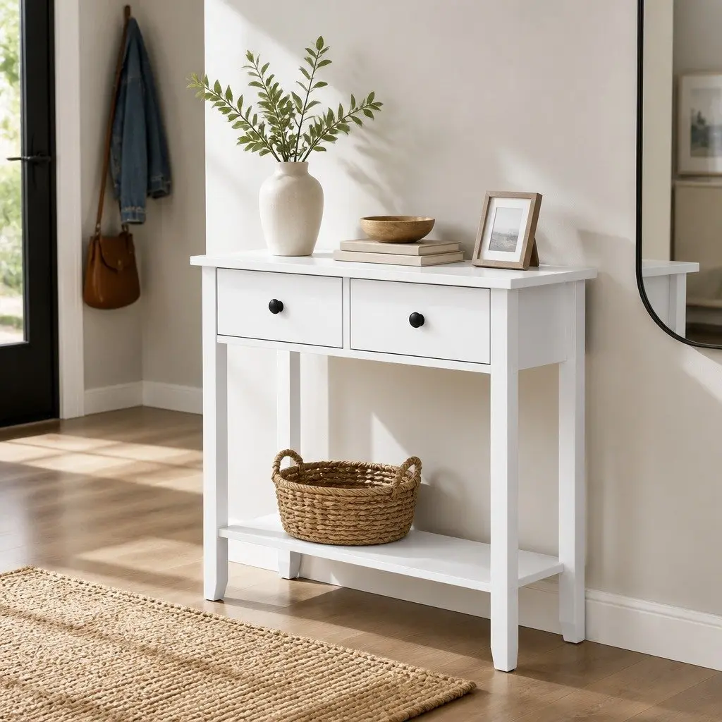 Console Table 2 Drawers 80cm White Entryway Storage Display Furniture