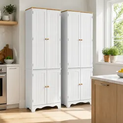 Buffet Sideboard Pantry Cabinet Cupboard 6-Tiers Storage Shelves White Berne