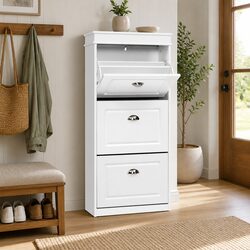 Shoe Rack Cabinet 3-Tier White Storage Organiser Holds Up to 18 Pairs Adjustable