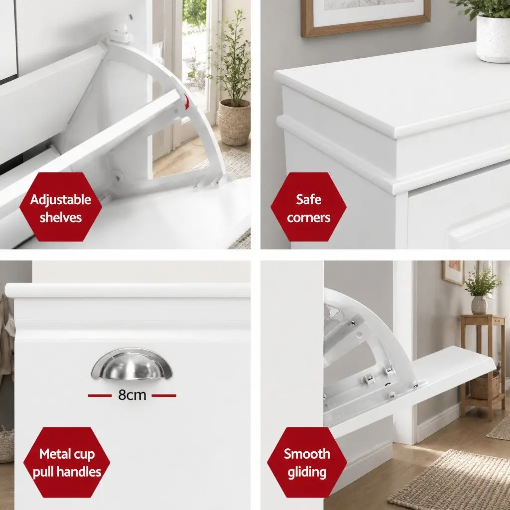 Shoe Rack Cabinet 3-Tier Adjustable Storage Organiser White