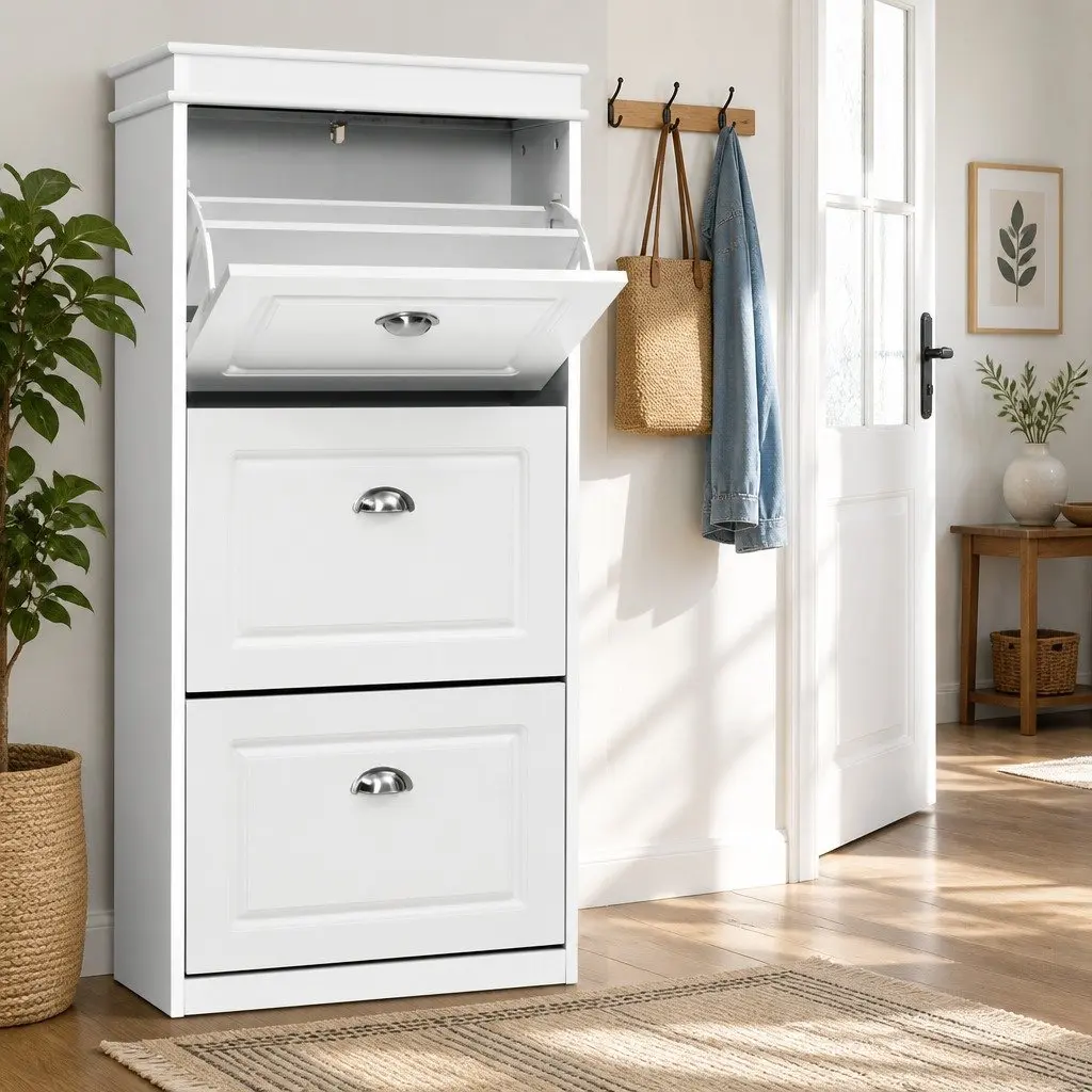 Shoe Rack Cabinet 3-Tier Adjustable Storage Organiser White