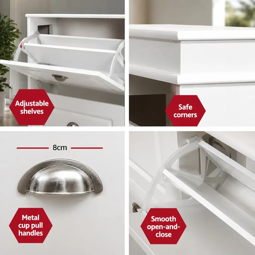 Shoe Rack Cabinet 4-Tier Adjustable Shelves White Storage Organiser