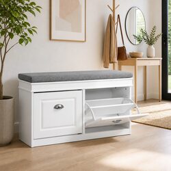 Shoe Rack Cabinet Bench Storage Organizer 12 Pairs White Hallway Entrance
