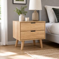 Bedside Table 2 Drawers Pine Wood Legs Storage Bedroom Nightstand Furniture