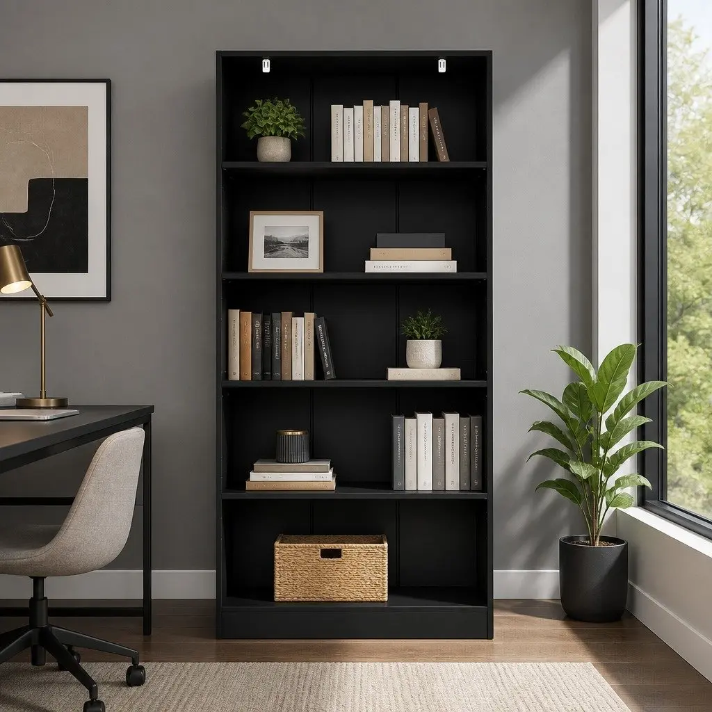 5-Tier Bookshelf Storage Shelves Display Cabinet Living Room Furniture Black