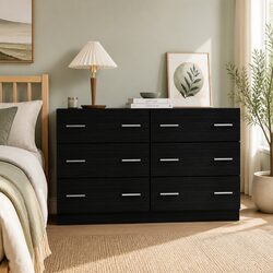 6 Drawer Chest Black Bedroom Storage Dresser Lowboy Furniture Organiser