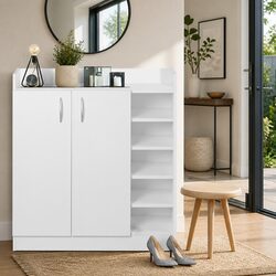 Shoe Rack Cabinet 21 Pairs Adjustable Shelves Storage Organiser White