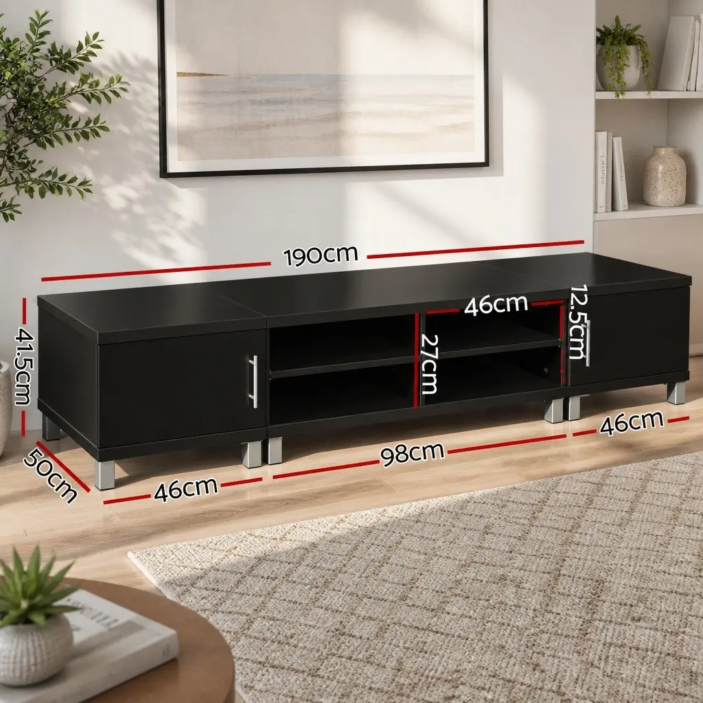 TV Cabinet Entertainment Unit 190cm Black Storage Stand Contemporary Design
