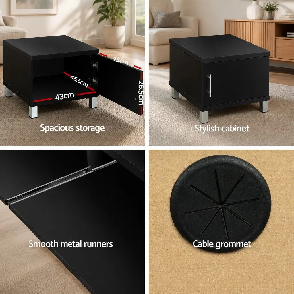 TV Cabinet Entertainment Unit 190cm Black Storage Stand Contemporary Design