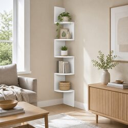 Wall Corner Floating Shelf 5-Tier White Storage Display Shelving Unit