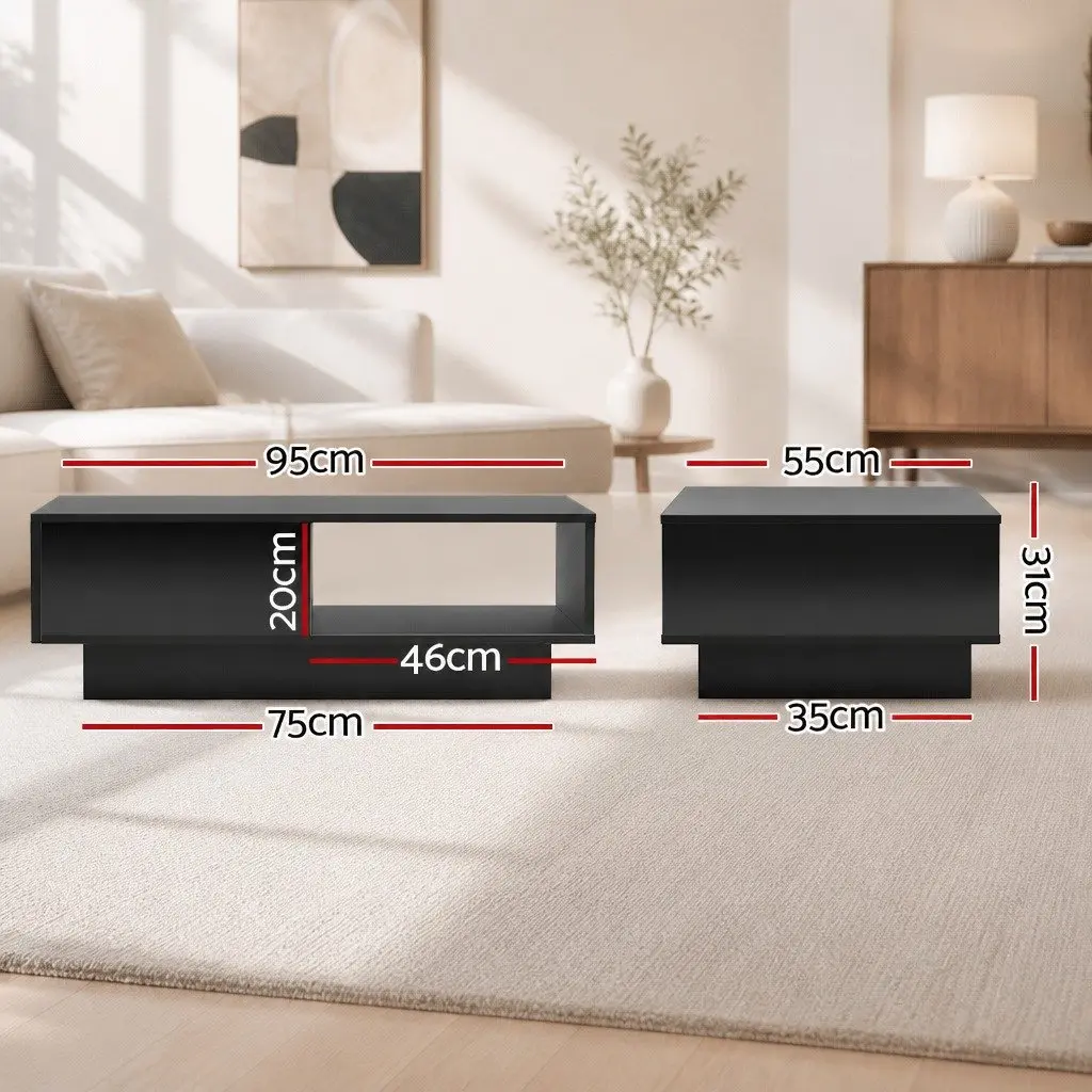 Modern LED Coffee Table with Remote Control Lights Black Living Room Storage