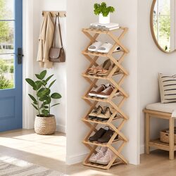7 Tier Bamboo Foldable Shoe Rack Organizer Entryway Storage Natural