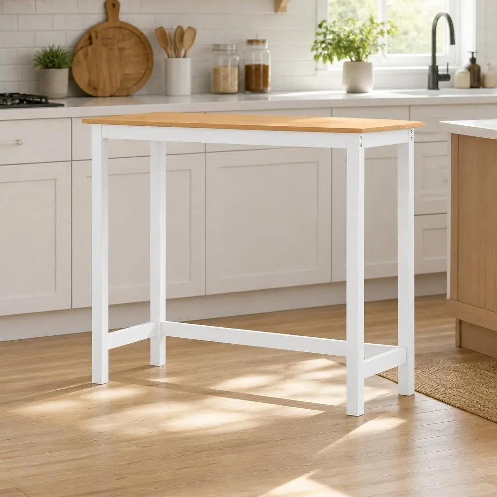 Bar Table Rectangular 108cm Pinewood Counter Height White Top