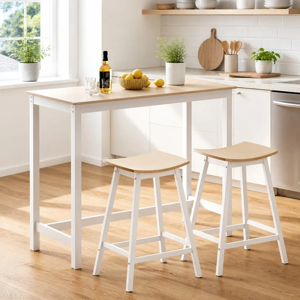 Bar Table and Stools Set Kitchen Dining Desk Chair Pub Cafe Furniture Pine Wood