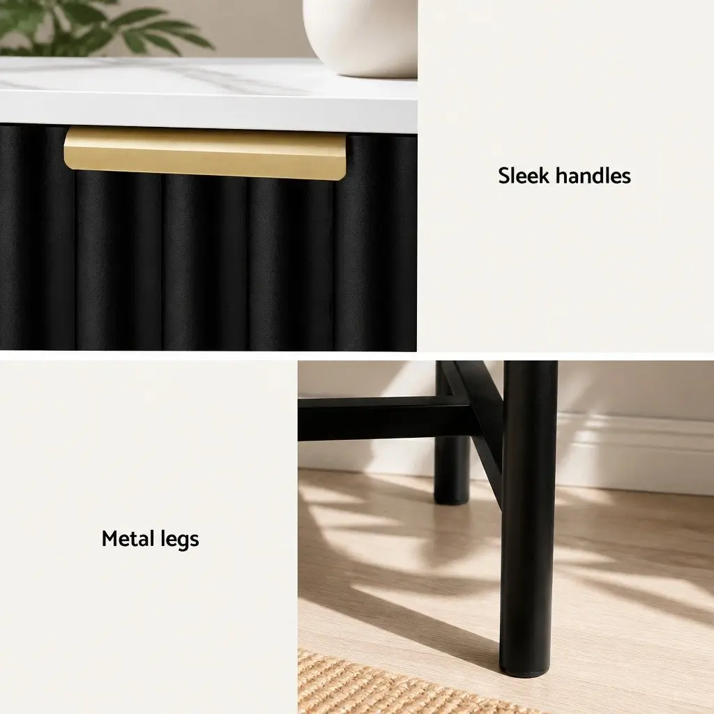 Bedside Table 2 Drawers Compact Black White Bedroom Storage Nightstand