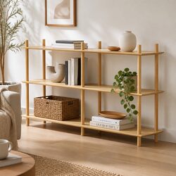 3-Tier Bookshelf Display Stand Storage Rack Wooden Shelves with Anti-Tip Kit