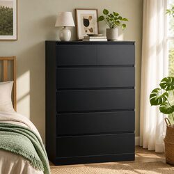 Chest of Drawers Tallboy 6 Drawer Bedroom Storage Cabinet Black