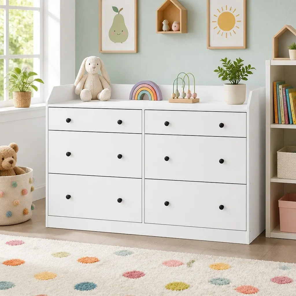 Chest of Drawers 6 Drawer White Dresser Tallboy Bedroom Storage Cabinet