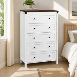 5 Drawer Chest of Drawers Storage Tallboy White Walnut Bedroom Dresser Organiser