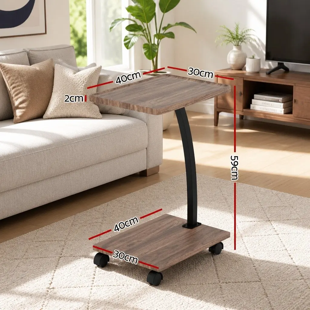 C Shaped Coffee Table Mobile Side Table Walnut