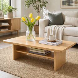 Coffee Table 110cm Center Table 2-Tier Open Storage Shelf Living Room Furniture