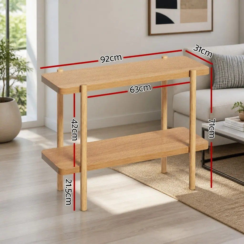 Console Table 2-Tier Display Storage 92CM Oak Wood Grain Finish