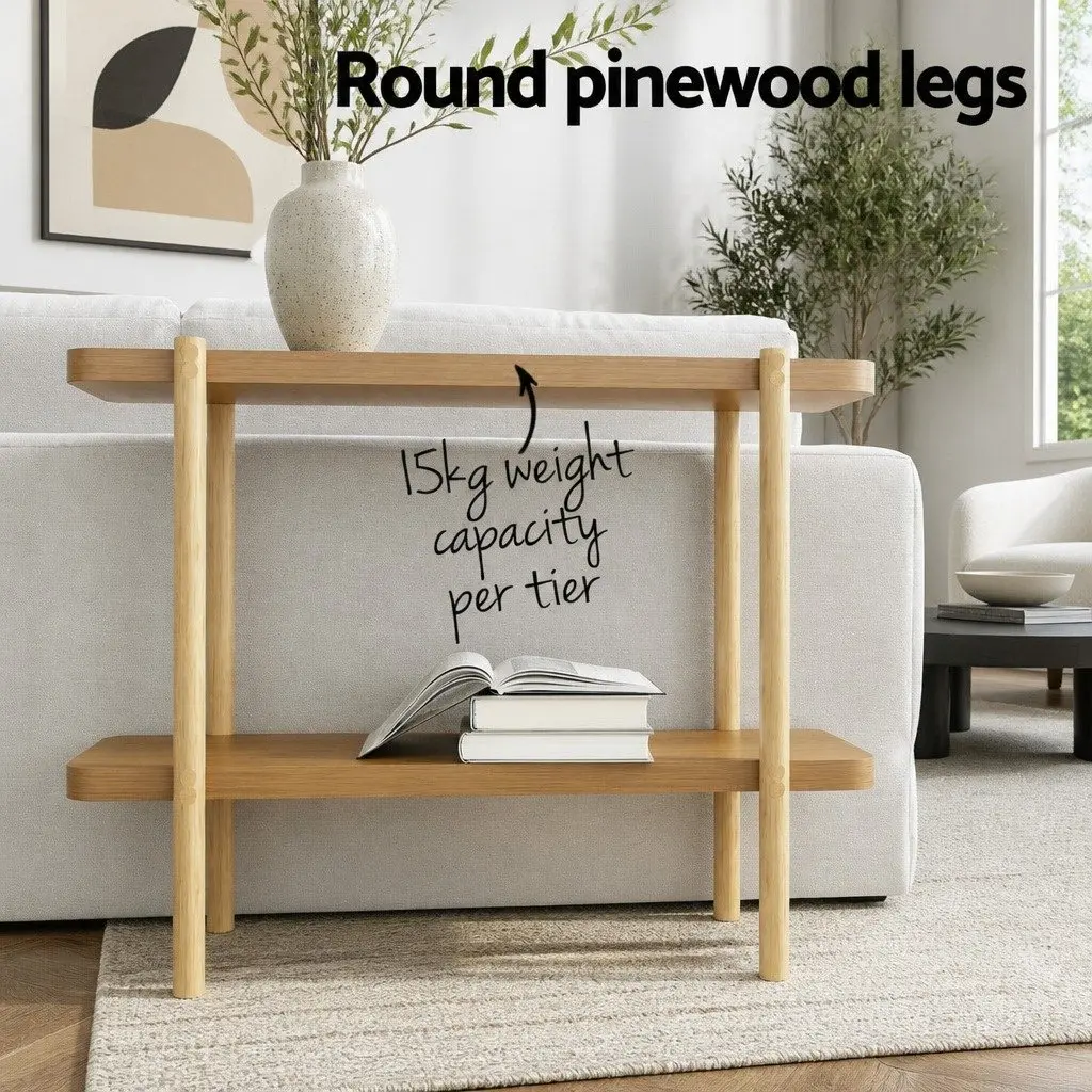 Console Table 2-Tier Display Storage 92CM Oak Wood Grain Finish